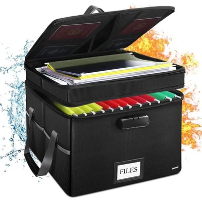 $50 • Buy Fireproof File Storage Box With Lock, Fireproof& Waterproof 2 Layer Portable