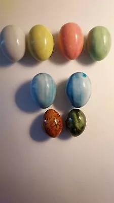 Vtg Set Of 8 Marble Alibaster Stone Oval Easter Eggs Pastel Colors • $30