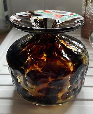 Medina Tortoise Shell Glass Vase Signed • £35