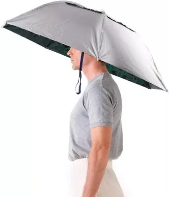 Windproof Head Umbrella Hat � 35'' Large Adults Folding Brolly Hat With & • £19.49