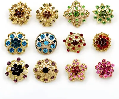 Lucky Monet Lot 12Pcs Mixed Multi-Color Rhinestone Crystal Brooch Alloy Vintage • $17.60