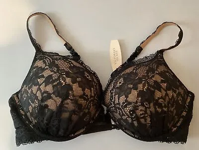 VICTORIAS SECRET Miraculous Plunge Lace Bra 34C NWT New Black • $49.99