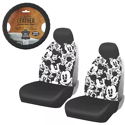 New Mickey Mouse Expression Car Truck 2 Front Seat Covers & Steering Wheel Cover • $70.46