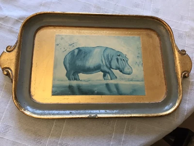 £7.99 • Buy Vintage Papier Mache Tray With Hippopotamus Picture