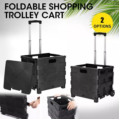 Foldable Shopping Cart Portable Folding With Wheels Grocery Basket Trolley Crate • $23.99