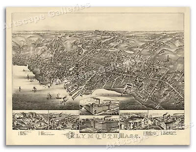 Plymouth Massachusetts 1882 Historic Panoramic Town Map - 20x28 • $17.95