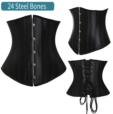 Women Black Bustier Corset Top Steampunk Lace Up Overbust Waist Training Cincher • $24.79