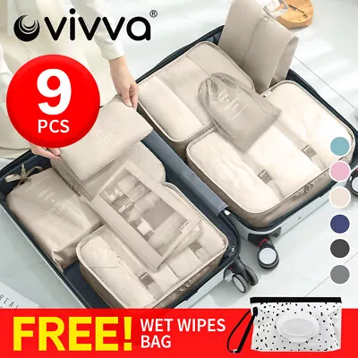 9PCS Packing Cubes Travel Pouches Luggage Organiser Clothes Suitcase Storage Bag • $18.99