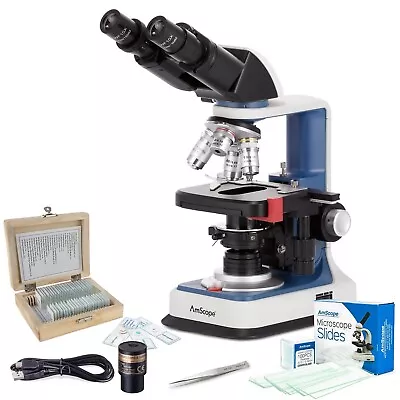 Amscope 40X-2500X Rechargeable Compound Microscope Kit W USB Camera + Slides • $324.99