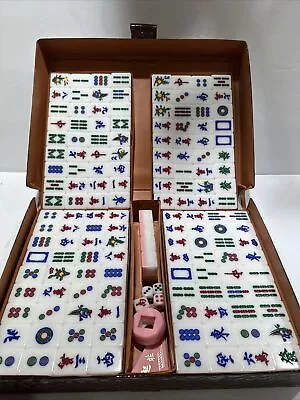 MAH JONGG MAHJONG Pink White Color Mah Jong Set 144 Tiles Travel Case • $62.98