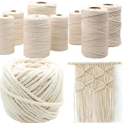 £12.99 • Buy Natural Beige Cotton Twisted Cord Rope Artisan Macrame String Craft 2/3/4/5/6mm