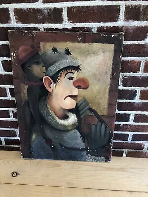 Clown With Monkey Pa Artist Signed William F. Rockwell Oil Painting On Canvas • $150