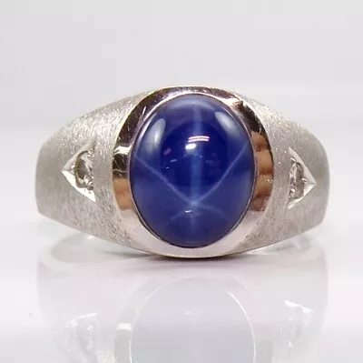 Men's 14K White Gold Blue Star Sapphire & Diamond Ring Size 12.5 LNA2 • $1144.99
