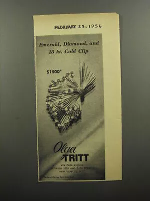 1956 Olga Tritt Jewelry Ad - Emerald Diamond And 18kt. Gold Clip • $19.99