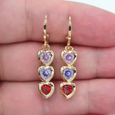 18K Yellow Gold Filled Multi-Coloured Mystic Topaz Love Hearts Drop Earrings • £4.99