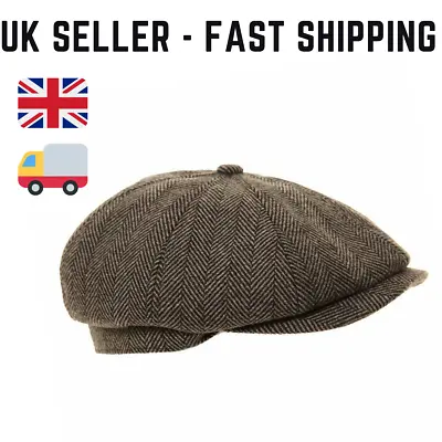 8-Panel Newsboy Gatsby Style Herringbone Flat Cap - FAST DELIVERY 🚚 • £10.95