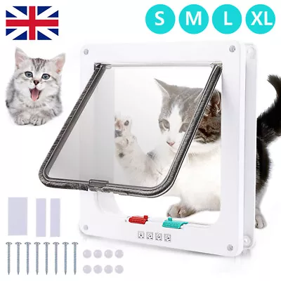 Pet Door Locking Small Medium Large Dog Cat Flap Magnetic Door Frame 4-way UK • £13.66