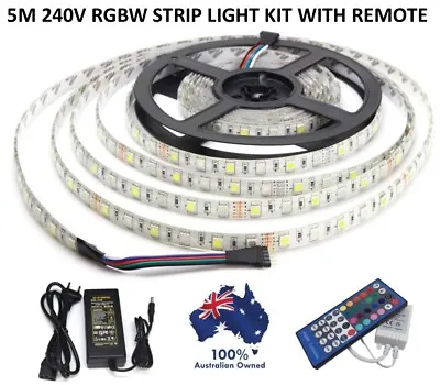 5m Rgbw Waterproof Strip Light 40 Key Remote Controller 240v Led Power Supply • $44.50