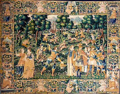 Vibrant Medieval Tapestry Amazing RARE Find Woven Tapestry/Fabric Print RE292102 • $14.97