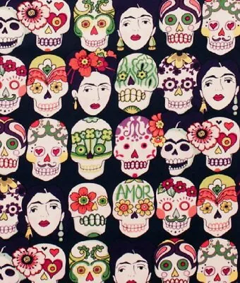 Alexander Henry Folklorico Gotas De Amor Frida Kahlo Sugar Skulls Cotton Fabric • $7.50