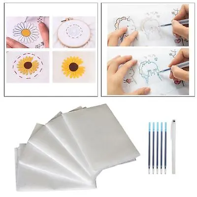 5Pcs Fabric Transfer Paper Water Soluble Embroidery Stabilizer Topping With Pens • £5.90