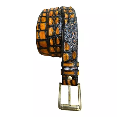 Genuine Alligator Skin Golden Accent Black Belt For Men Crocodile Men's Belt • $114