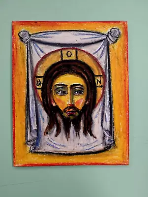 Original Oil Pastel Icon The Mandylion Image Of Edessa On Canvas Board • £44