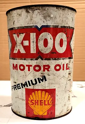 Rare Vintage SHELL X-100 Premium MOTOR  OIL 5 Quart CAN -- Gas Station Five Qt. • $20