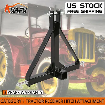 New 3 Point 2  Receiver Trailer Hitch Drawbar Adapter Category One Tractor Black • $41.20