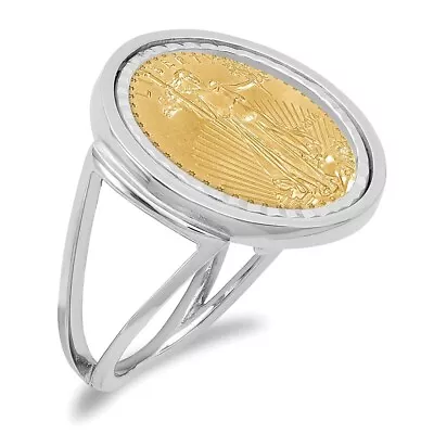 14k White Gold 1/10oz American Eagle Diamond-Cut Coin Ring CR13WD/10AEC • $1675.27