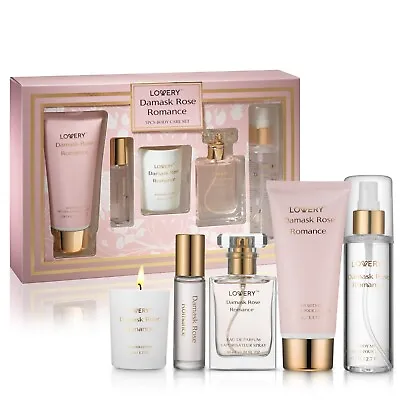 6-Pc. Damask Rose Romance Bath And Body Care Gift Set With Candle Gift For Her • $48.99