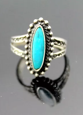 Vintage Turquoise Oval Shape  Southwestern Sterling Silver Ring Size 4.75'' • $69.95