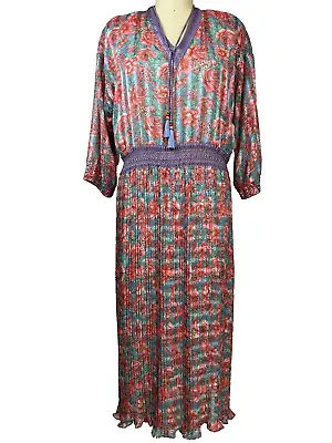 Diane Freis Size L Polyester Georgette Midi Dress Boho Missing Tag • $45