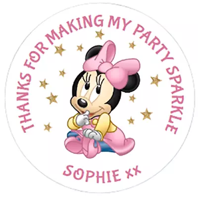 48 Personalised Party Bag Stickers Minnie Mouse Sweet Bag Seals 40mm Labels • $4.91