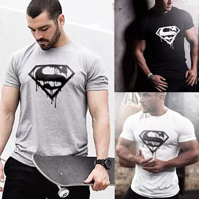 Men's Fashion Superman Gym Bodybuilding Casual Training Muscle Sport T-shirt Tee • $13.90