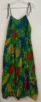 Phool Vtg Dress Sz M Green Multi 100% Indian Cotton Fruit Pineapple 70s 80s Rare • $143.66