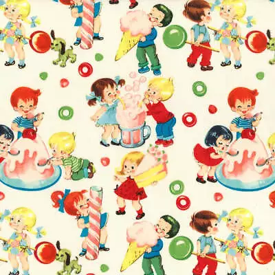 Candy Shop Michael Miller Fabric PER HALF METRE CX5059-CREM-D Sweet Retro 50s • £9