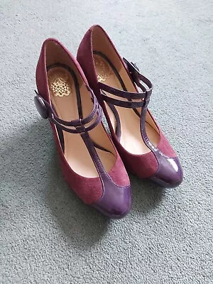 Clarks Burgundy T Bar 1920s Vintage Style Court Shoes Size UK 5 • £25