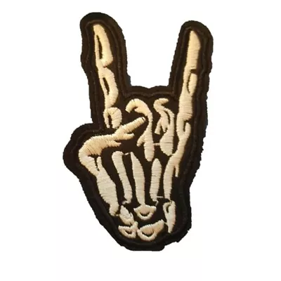 £2.79 • Buy Skeleton Hand ROCK OUT Bones Hand Gesture Rocker Iron On Patch Sew On Transfer 
