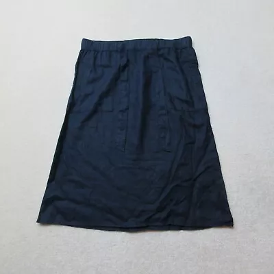 Ex M&S A-Line Skirt Womens UK 12 Dark Blue Cotton Canvas Midi Casual EU 40 NWOT • £14.99