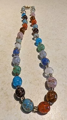 VTG Italian VENETIAN MURANO Sommerso Aventurine GLASS BEAD NECKLACE Multi-Color • £29