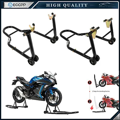 Front & Rear Motorcycle Bike Stand Forklift Paddock Swing Arm Spool Wheel Lift • $99.95