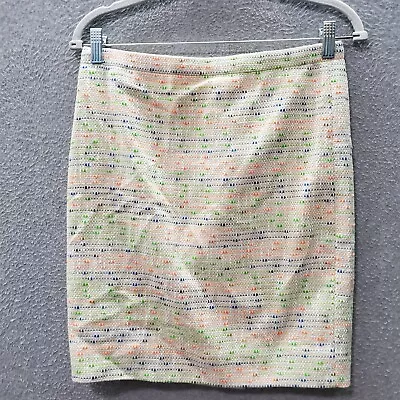 J.Crew Women Skirt 4 Petite Cream Neon Knee Length Pencil Zip Casual Lined • $9.96