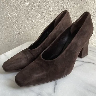 Via Spiga Women's Vintage Suede Square Toe Heels Shoes Brown Size US 8M / 46 • $29.95