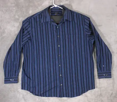 Van Heusen Shirt Men's 2XL Button Up Long Sleeve Blue Striped Casual • $12.75
