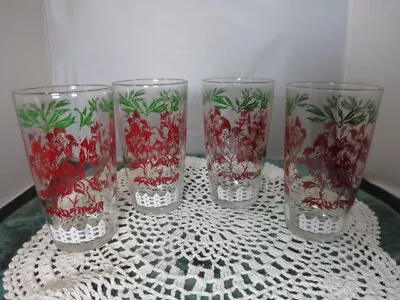 Vintage Floral Fence Drinking Glasses Set Of Four 12 Fluid Ounces • $32