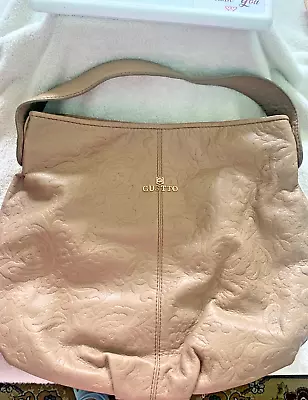 GUSTTO Leather Shoulder Bag In EUC Tan Large Bag Floral Embossed Pattern VHTF • $10