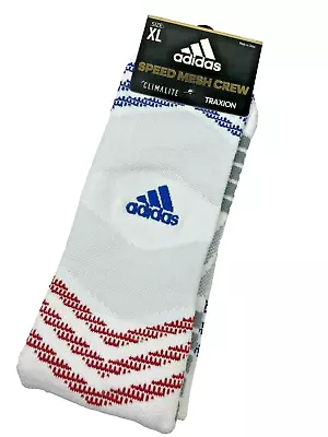 Adidas Men's Compression Speed Mesh Cushion Crew Socks XL (12-16) Red White Blue • $12.95