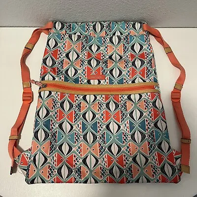 Vera Bradley Lighten Up Backsack Backpack Drawstring Go Fish Coral Gift • $24.99