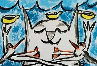 ACEO Original Cat Painting Beach Coffee Seagulls Collectible Art Samantha McLean • $10.99